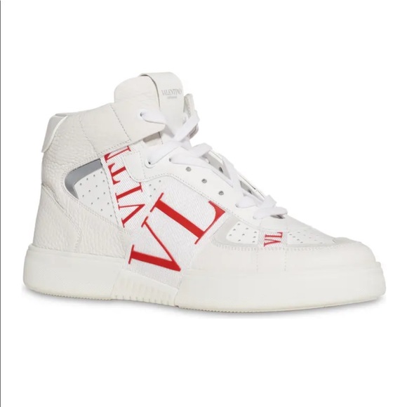 men's valentino garavani VL7N logo ban high top sneakers in white/red